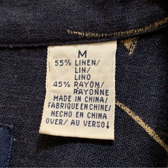 LIZ CLAIBORNE Liz-sport Linen Blend Shirt Women Medium Navy Blue Tan Leaf. - Picture 8 of 12